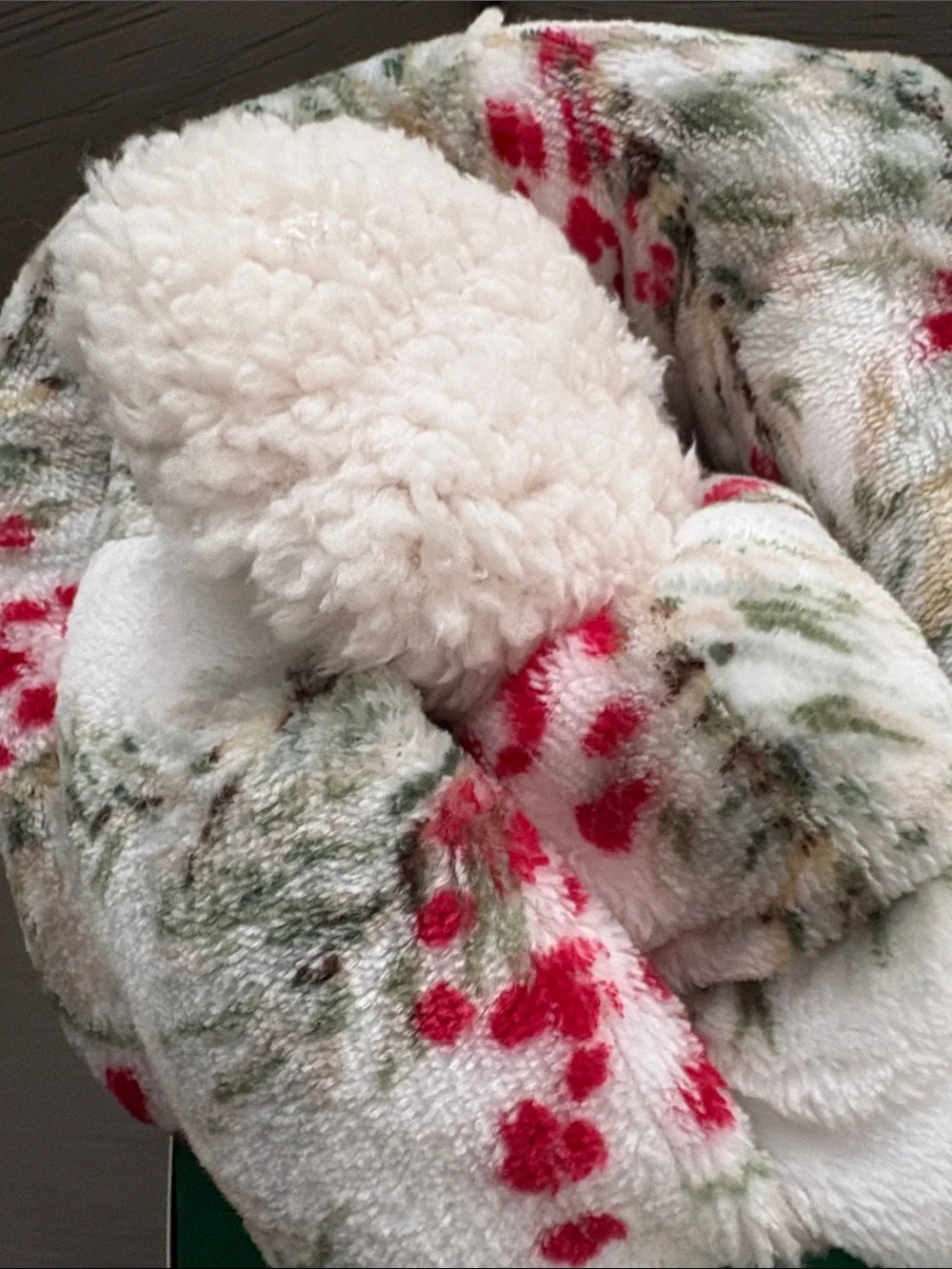 Legacy & Main White Sherpa Throw with Red Berry and Green Pine Print